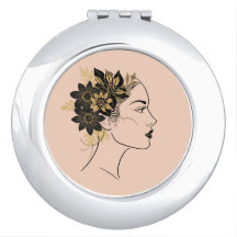 Moderne Cameo-Gesicht Schwarz und Gold Blumen
