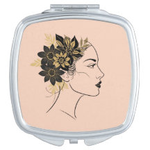 Moderne Cameo-Gesicht Schwarz und Gold Blumen