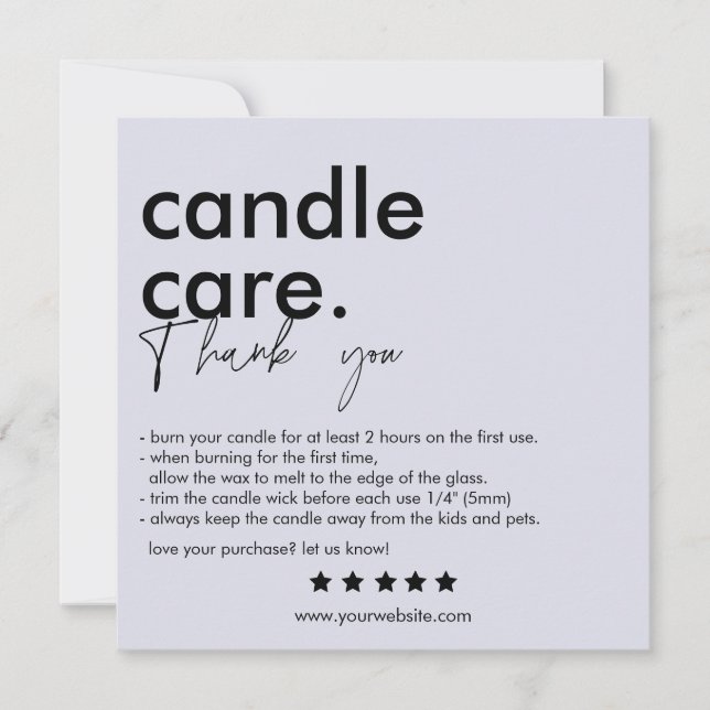 Moderne Candle Care & Danke Business Card (Vorderseite)