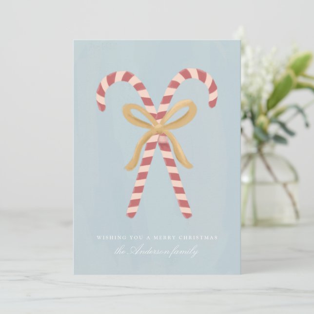 Moderne Candy Cane Weihnachtskarte Feiertagskarte (Stehend Vorderseite)