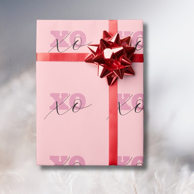 Moderne Candy Pink Black XOXO Valentine Geschenkpapier (Von Creator hochgeladen)