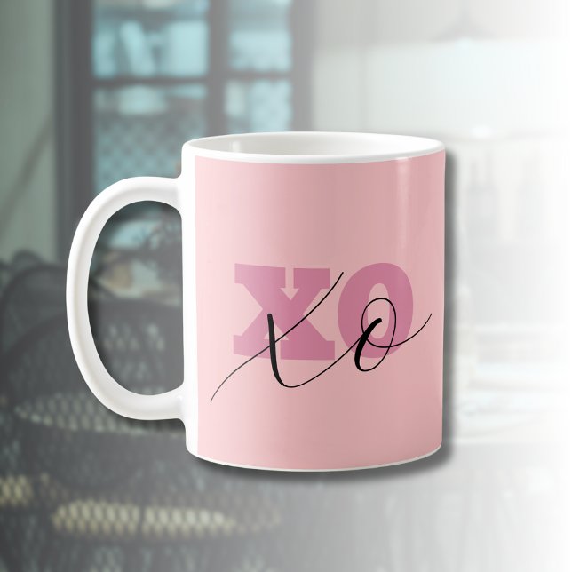 Moderne Candy Pink Black XOXO Valentine Kaffeetasse (Von Creator hochgeladen)
