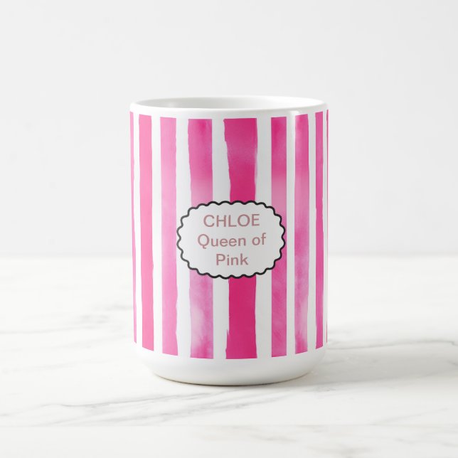 Moderne Candy Pink gestreifte Name & Titel Kaffeetasse (Mittel)