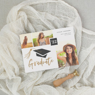 Moderne Cap and Tassel Gold Foil 3 Foto Graduate Ankündigung