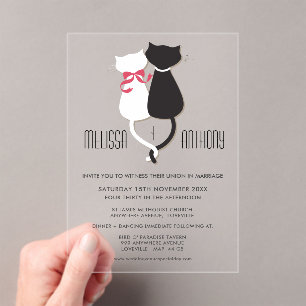 Moderne Cartoon Cat Couple Monogram Wedite Einladu Acryleinladungen