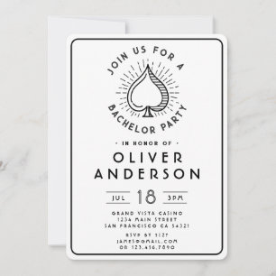 Moderne Casino Bachelor Party Poker Card   weiß Einladung