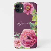 Moderne Cassis Pink Peony Rosen Floral Wasserfarbe
