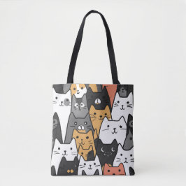 Moderne Cat Faces Tote Bag - Stilvolle Cartoon Cat