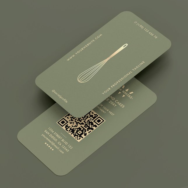 Moderne Caterer Baker Green Sage Gold Whisky Visitenkarte (Modern Caterer Baker Green Sage Gold Whisk Business Card
)