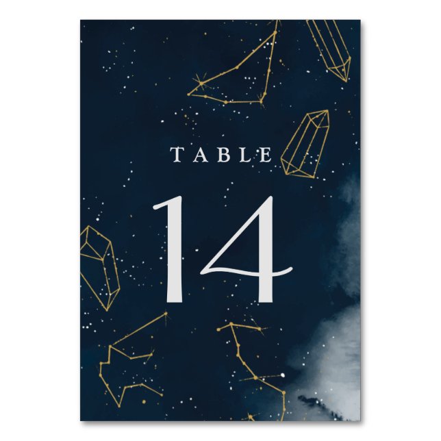 Moderne Celestial Watercolor Wedding Table Card Nu Tischnummer (Vorderseite)