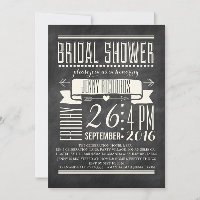 MODERNE CHALKBOARD BRIDAL SHOWER EINLADUNG (Vorderseite)