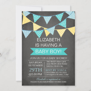 Moderne Chalkboard Bunting Boys Babydusche Einladung
