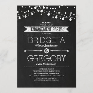 Moderne Chalkboard String Lights Engagement Party Einladung