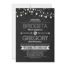 Moderne Chalkboard String Lights Hochzeitseinladun