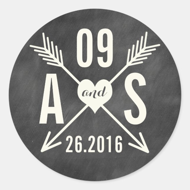 MODERNE CHALKBOARD WEDD RUNDER AUFKLEBER (Vorderseite)