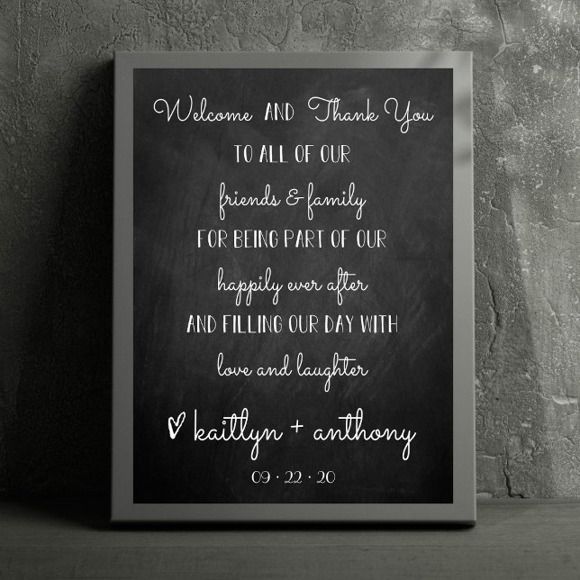 Moderne Chalkboard Wedding Willkommen & Vielen Dan Poster (Von Creator hochgeladen)