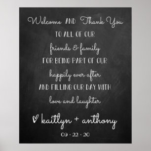 Moderne Chalkboard Wedding Willkommen & Vielen Dan Poster