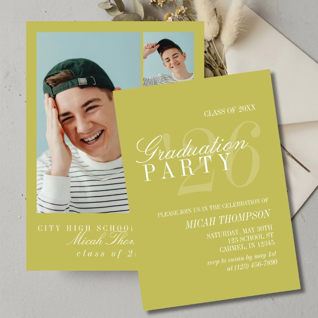 Moderne Chartreuse-Foto-Abschlussfeier Einladung (Modern Chartreuse Photo Graduation Party Invitation)
