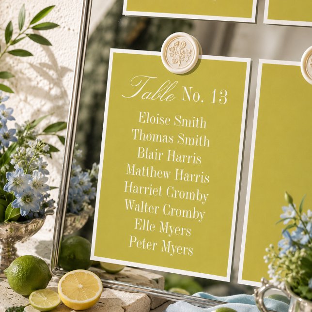 Moderne Chartreuse-Hochzeitssitzplan Tischnummer (Modern Chartreuse Wedding Seating Chart Table Number)