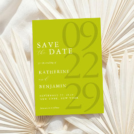Moderne Chartreuse-Minimalismus-Hochzeit Save The Date