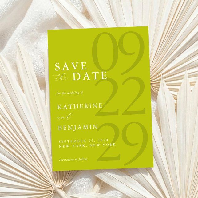 Moderne Chartreuse-Minimalismus-Hochzeit Save The Date (Von Creator hochgeladen)