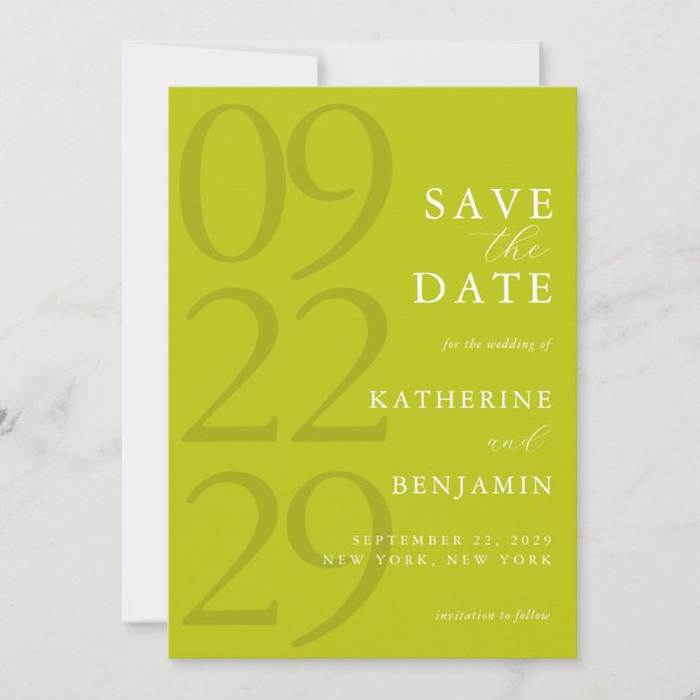 Moderne Chartreuse Minimalistische Hochzeit Save The Date (Vorderseite)