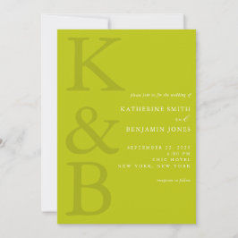 Moderne Chartreuse-Monogramm-Minimalist-Hochzeit Einladung
