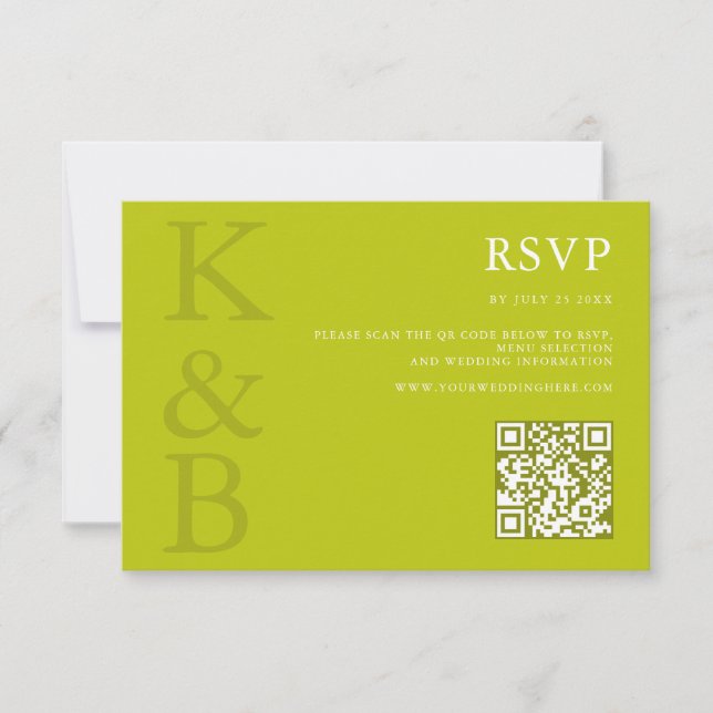 Moderne Chartreuse-Monogramm-Minimalist-Hochzeit RSVP Karte (Vorderseite)