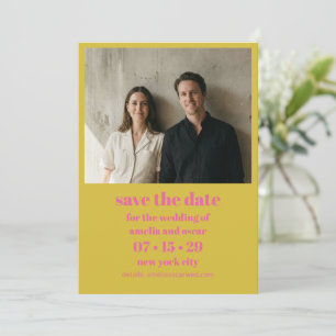 Moderne Chartreuse Rosa Gelb Fette Foto-Hochzeit Save The Date