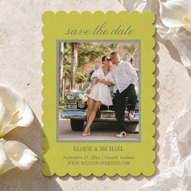 Moderne Chartreuse-Script-Hochzeitsfoto Save The Date (Modern Chartreuse Script Wedding Photo Save The Date)