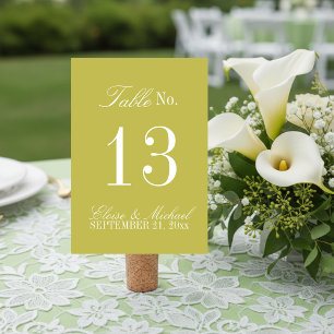 Moderne Chartreuse-Skript Formale Hochzeit Tischnummer