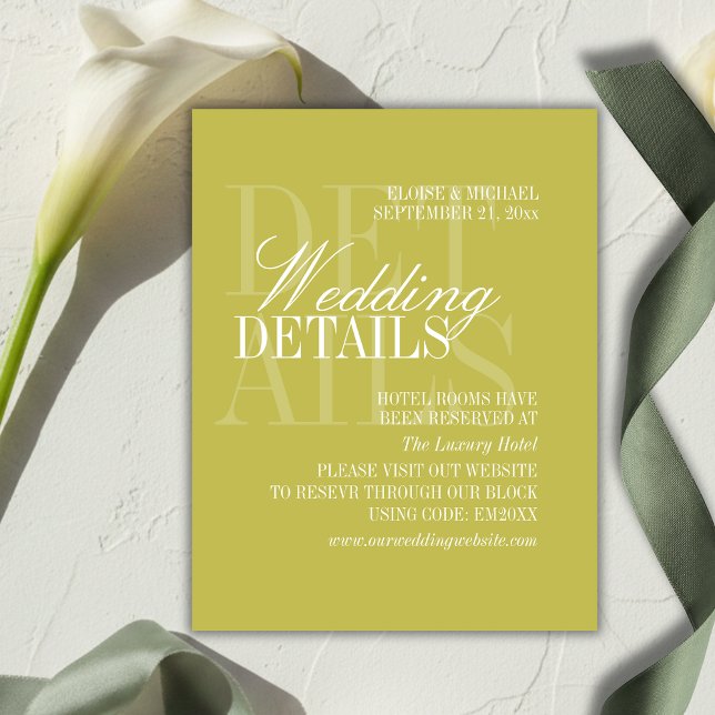 Moderne Chartreuse-Skript-Hochzeitsdetails QR Begleitkarte (Modern Chartreuse Script Wedding Details QR Enclosure Card)