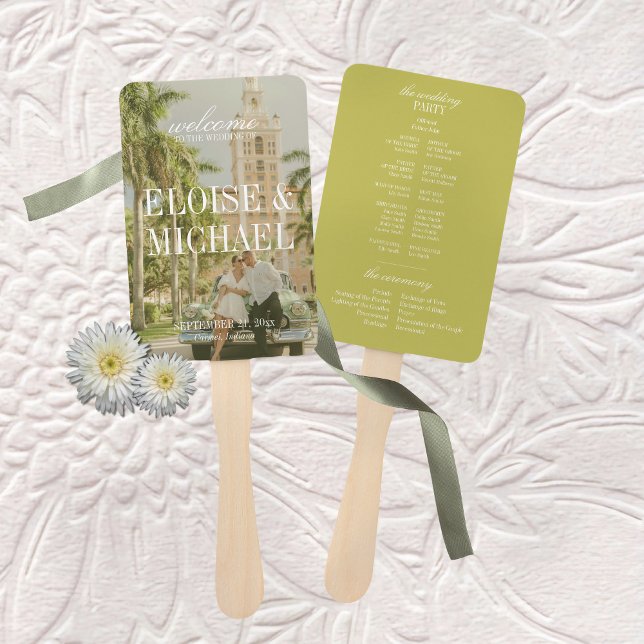 Moderne Chartreuse-Skript-Hochzeitszeremonie-Progr Fächer (Modern Chartreuse Script Wedding Ceremony Program Hand Fan)