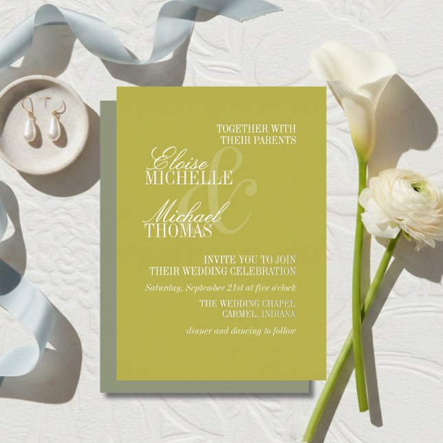 Moderne Chartreuse-Skriptformale Hochzeit Folieneinladung (Modern Chartreuse Script Formal Wedding Foil Invitation)