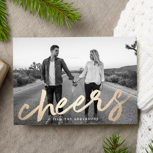 Moderne Cheers Gold Luxe Foto Feiertagskarte