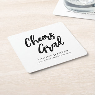 Moderne Cheers Grad Pinsel Schrift Graduation Rechteckiger Pappuntersetzer