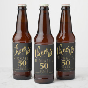 Moderne Cheers zum 50. Geburtstag in Gold und Schw Bierflaschenetikett