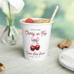 Moderne Cherry auf der Pink Bow Babydusche Pappbecher