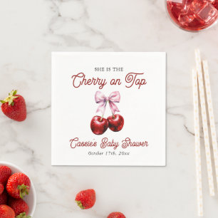 Moderne Cherry auf der Pink Bow Babydusche Serviette