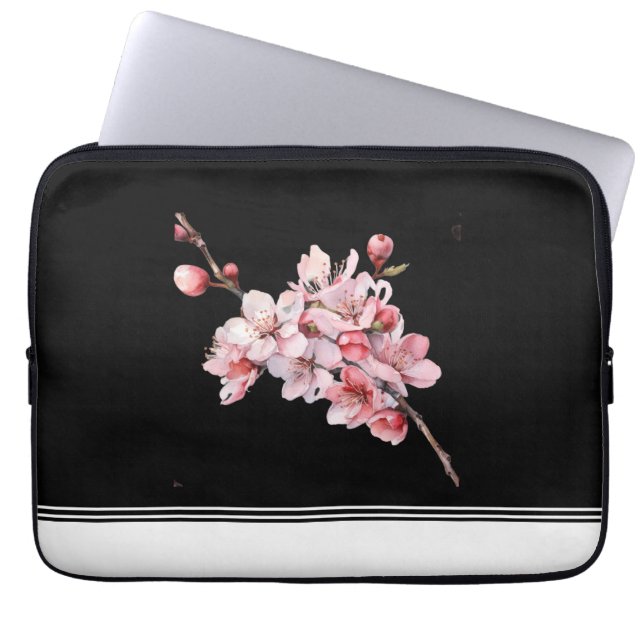 Moderne Cherry Blossom Black Electronics Bag Laptopschutzhülle (Vorderseite)