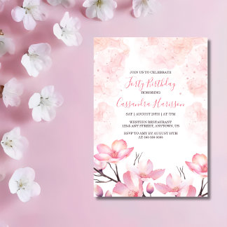 Moderne Cherry Blossom Blume Pink Splash Geburtsta Einladung
