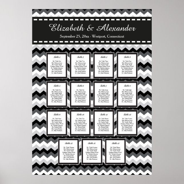 Moderne Chevon Wedding 15 Table Seating Chart Poster (Vorne)