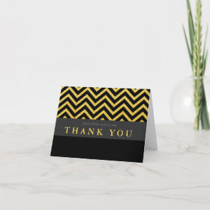 Moderne Chevron-Schwarz-Gold-Dankeskarten zum Falt Dankeskarte