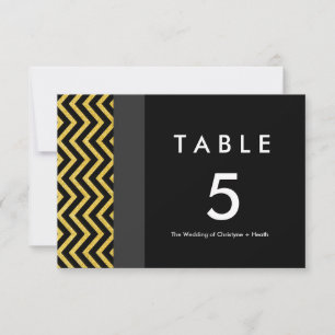 Moderne Chevron Schwarz und Gold Tischnummernkarte Einladung