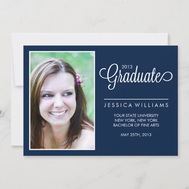 Moderne Chevrons Foto Abschluss {Blau} Ankündigung (Vorderseite)