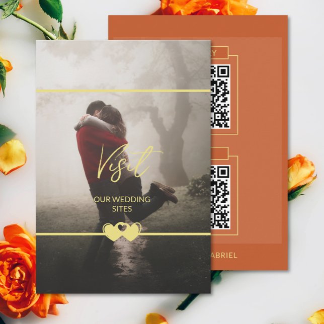 Moderne Chic Add Foto Wedding QR CD Umschließkarte Begleitkarte (The front and back of the modern chic photo wedding QR code enclosure card)