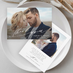 Moderne Chic Calligraphie 2 Foto Hochzeit Dankeskarte