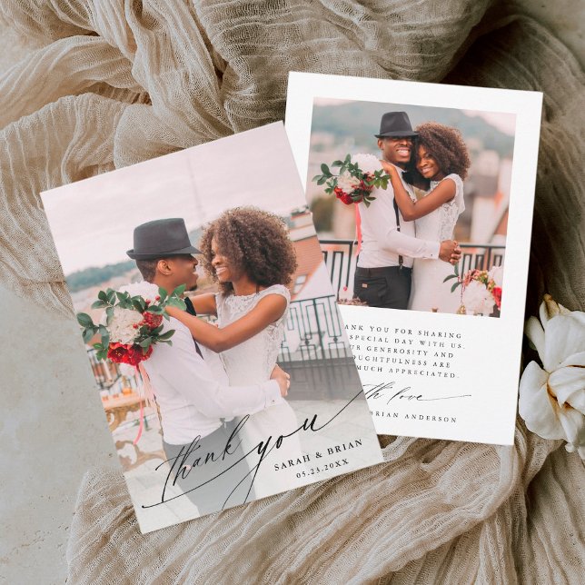 Moderne Chic Calligraphie 2 Foto Hochzeit Dankeskarte (Von Creator hochgeladen)