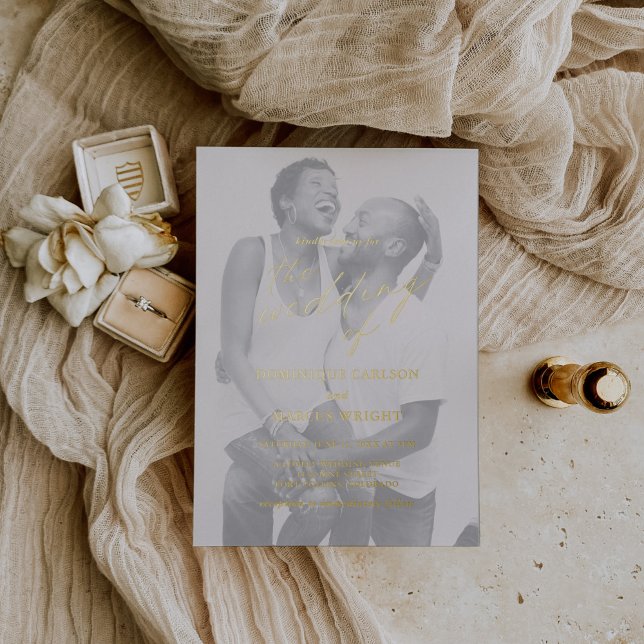 Moderne Chic Calligraphy Einfaches Foto Wedding Go Folieneinladung (Von Creator hochgeladen)