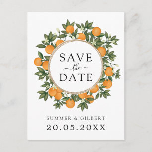 Moderne Chic Citrus Orange Wedding Save the Date Ankündigungspostkarte